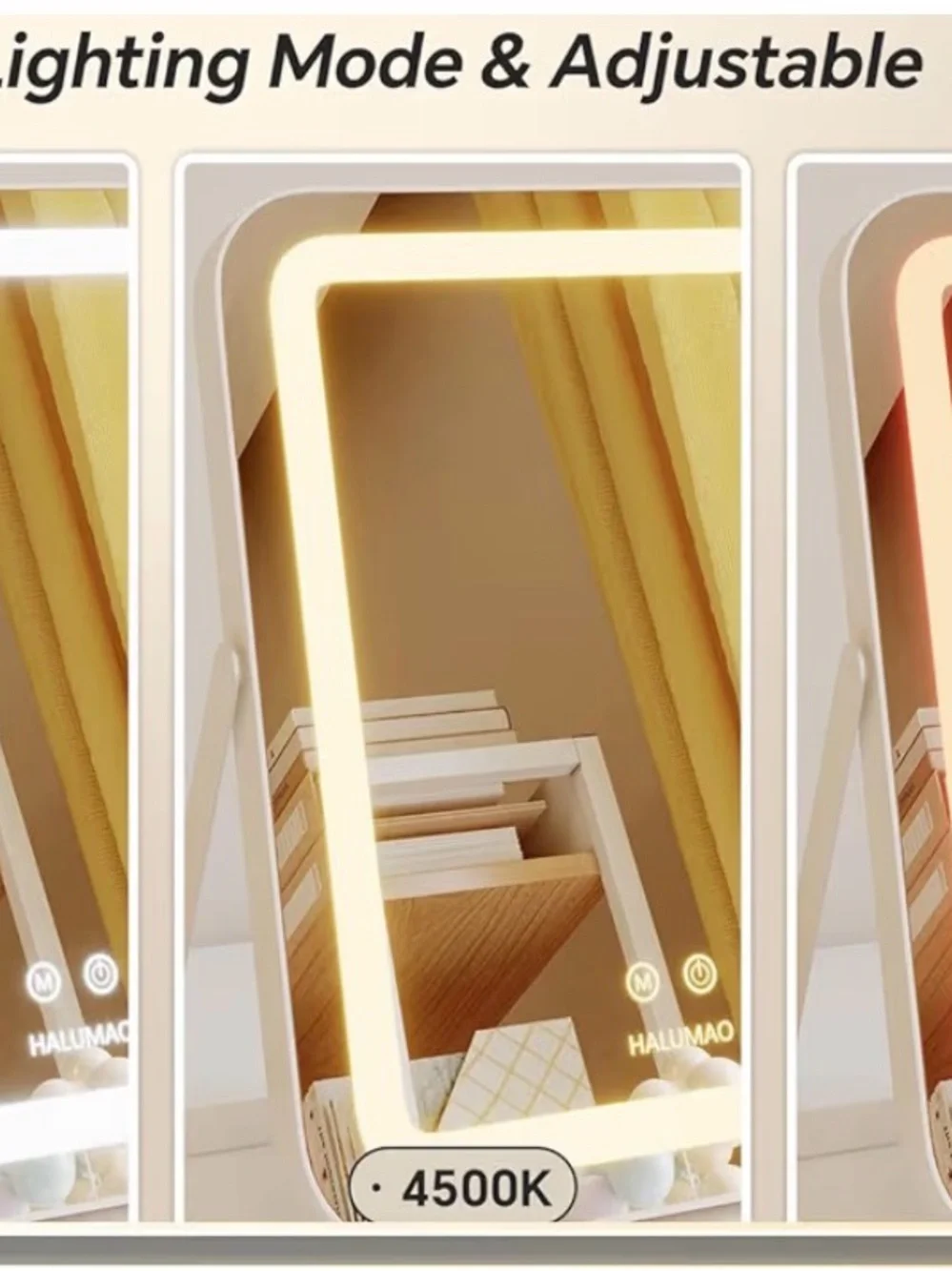 Halumao Lighted Vanity Mirror in White with Gold Trim